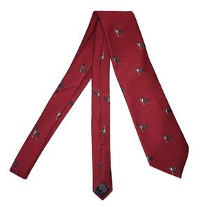 Lands' End All Over Print Dog Logo Pattern Necktie Red Woven Silk Blend Repp Tie